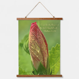 Bibelverse Foto, Hibiskus Blume mit Wassertropfen Wandteppich Mit Holzrahmen