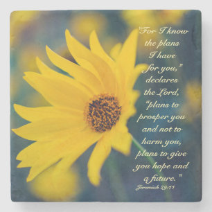 Bibelverse Jeremiah 29:11, Gelbe Wildblume Steinuntersetzer