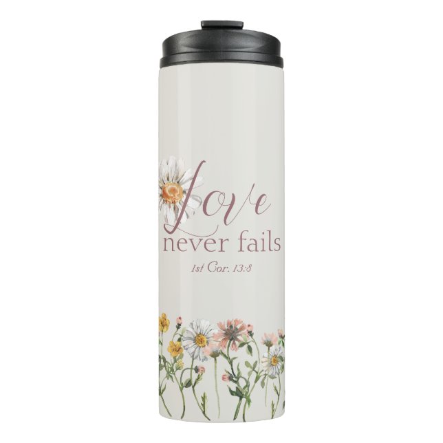 Bibelverse "Liebe Versage nie" Elegante Wildblume Thermosbecher (Vorderseite)