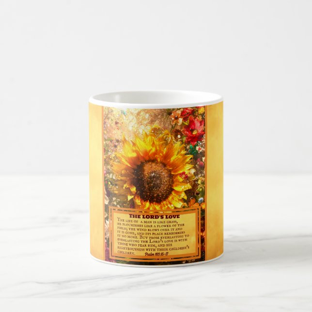 Bibelverse mit William Morris Sonnenblumen Kaffeetasse (Mittel)