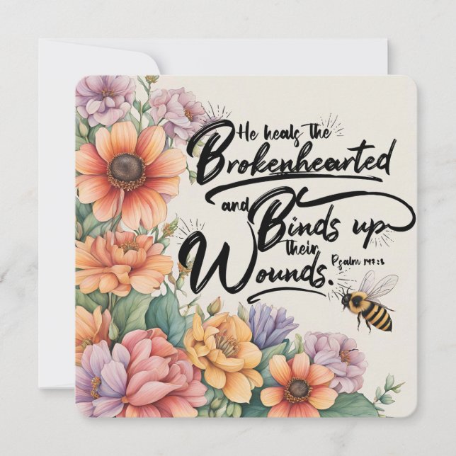 Bibelverse Notecard - 5,25 x 5,25 Psalm 147:3 Mitteilungskarte (Vorderseite)