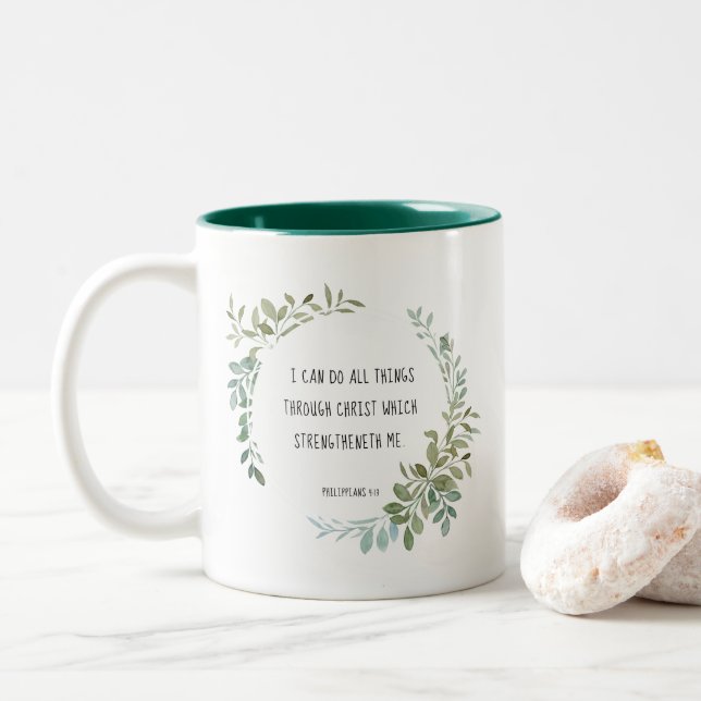 Bibelverse, Philippinen 4:13 Zweifarbige Tasse (Mit Donut)