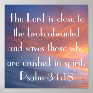 Bibelverse Psalm 34:18 Sonnenuntergang Poster