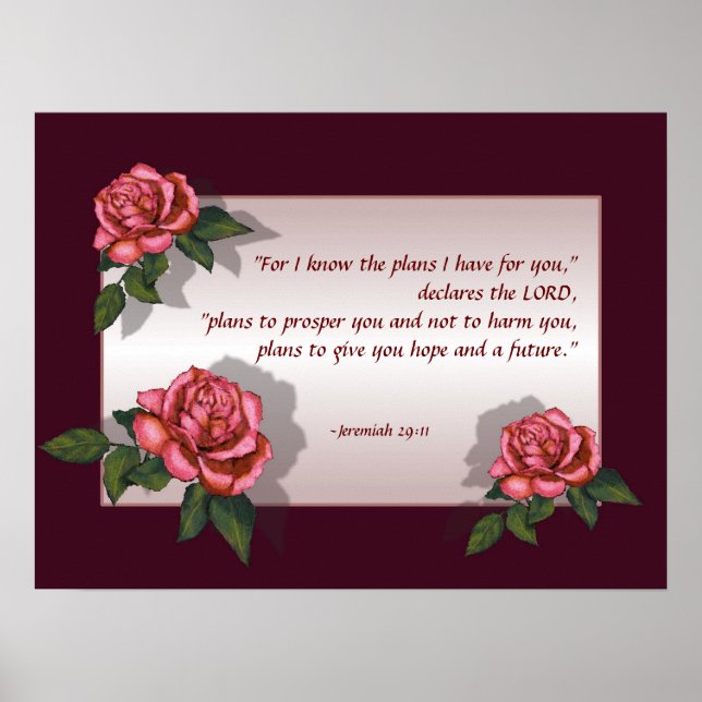 Bibelverse: Rosen pink: Jeremiah 29:11: Kunst Poster (Vorne)