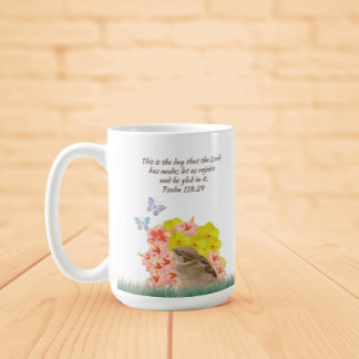 Bibelverse und ein Vogel unter Hibiskus - Kaffee-T Kaffeetasse