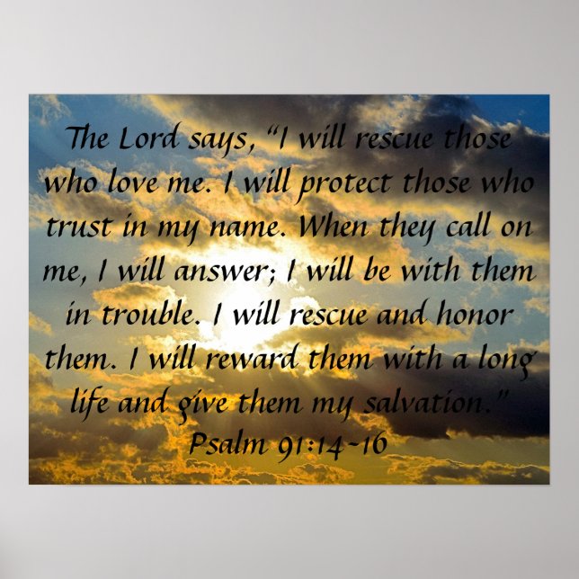 Bibelversum Psalm 91:14-16 Poster (Vorne)