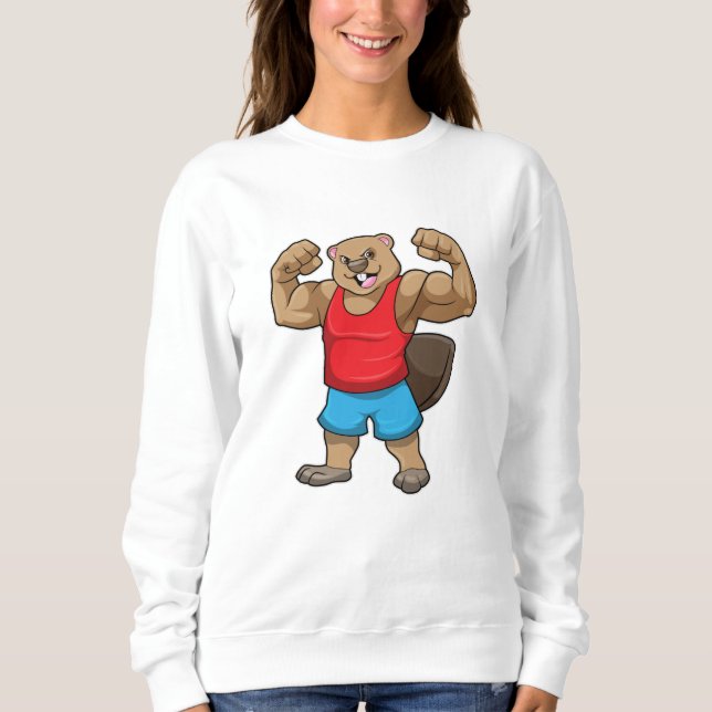 Biber als Bodybuilder mit großen Oberarmen Sweatshirt (Vorderseite)