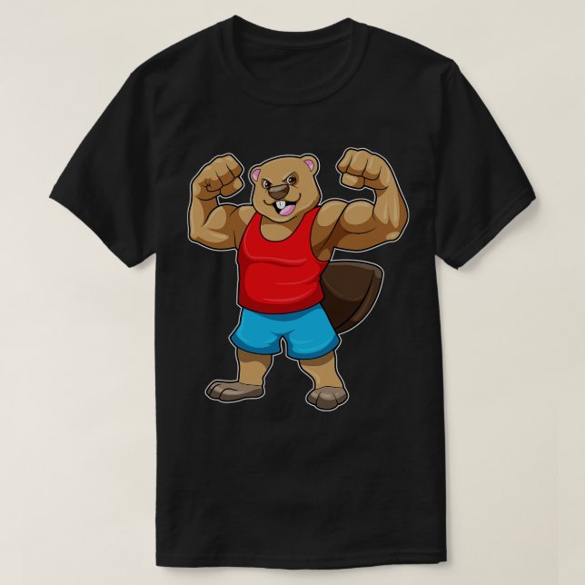 Biber als Bodybuilder mit großen Oberarmen T-Shirt (Design vorne)
