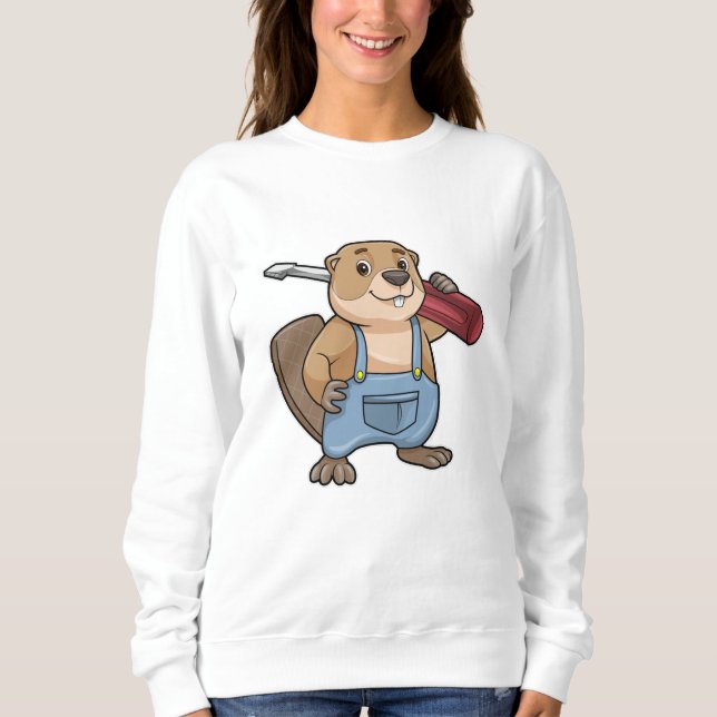 Biber als Handwerker mit Schraubendreher Sweatshirt (Vorderseite)