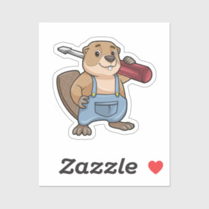 Biber als Handwerker mit Wrench Aufkleber