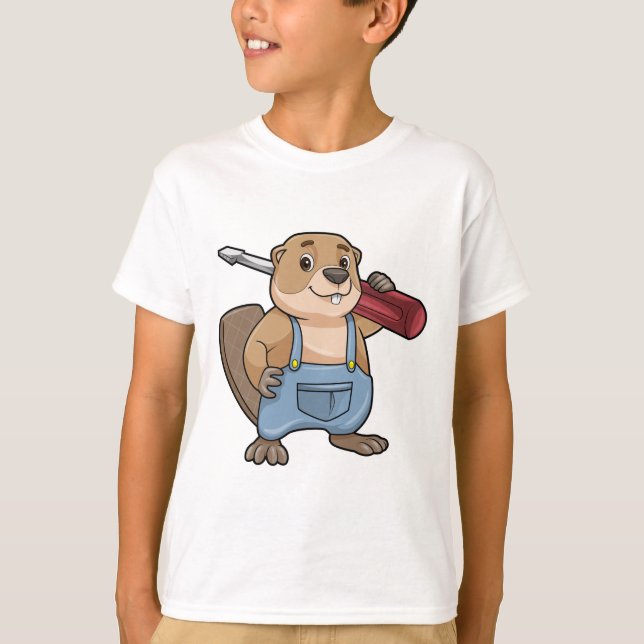 Biber als Handwerker mit Wrench T-Shirt (Vorderseite)
