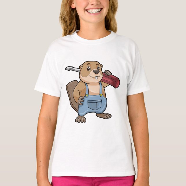 Biber als Handwerker mit Wrench T-Shirt (Vorderseite)