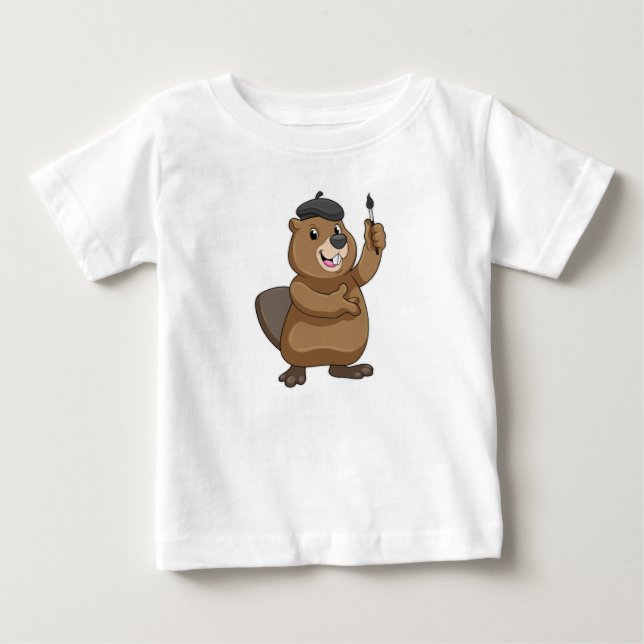 Biber als Maler mit Pinsel Baby T-shirt (Vorderseite)
