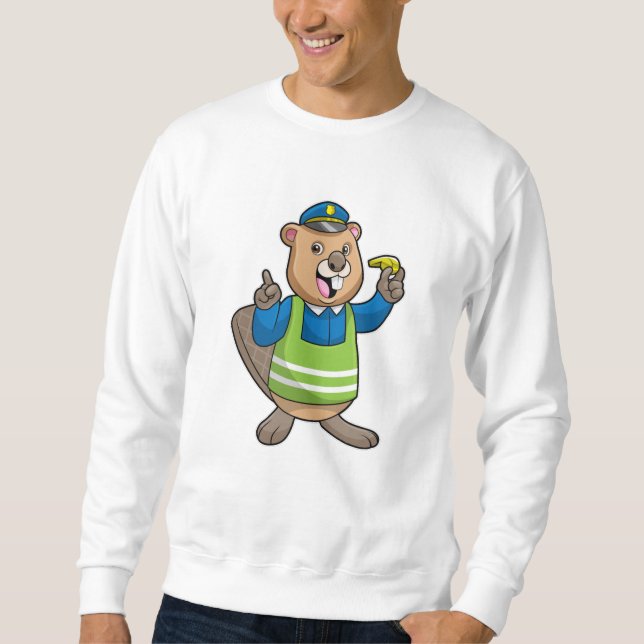 Biber als Polizeibeamter mit Pfeifen Sweatshirt (Vorderseite)
