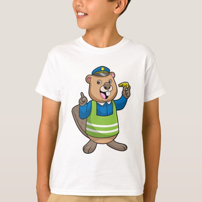 Biber als Polizeibeamter mit Pfeifen T-Shirt (Vorderseite)