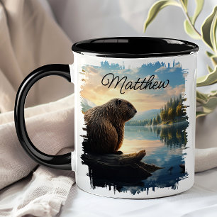 Biber auf Baumstamm Sonnenaufgang Wildnis Tasse