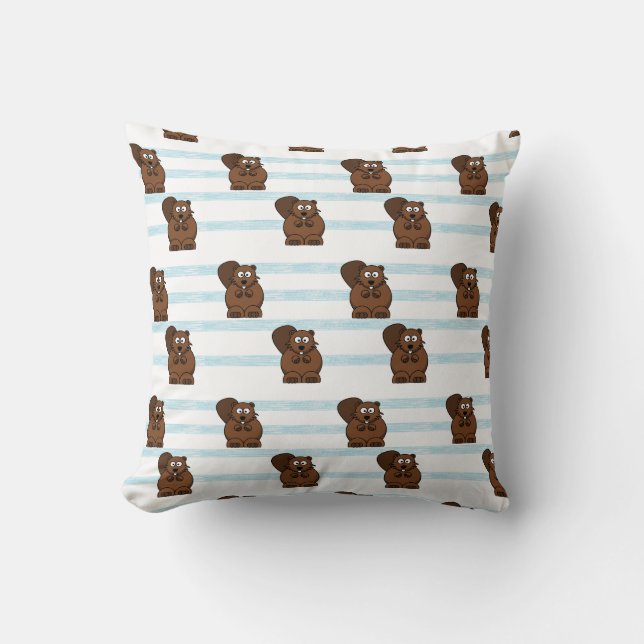 Biber auf blauen Streifen Kissen (Vorderseite)