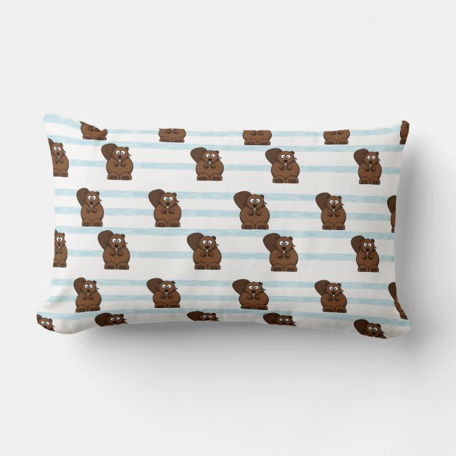 Biber auf blauen Streifen Lendenkissen (Vorderseite)