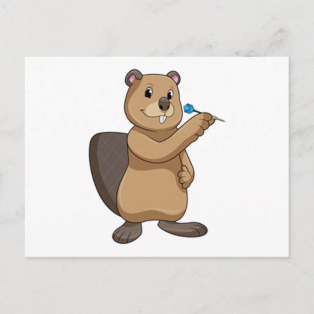 Biber bei Darts mit Dart Postkarte (Vorderseite)