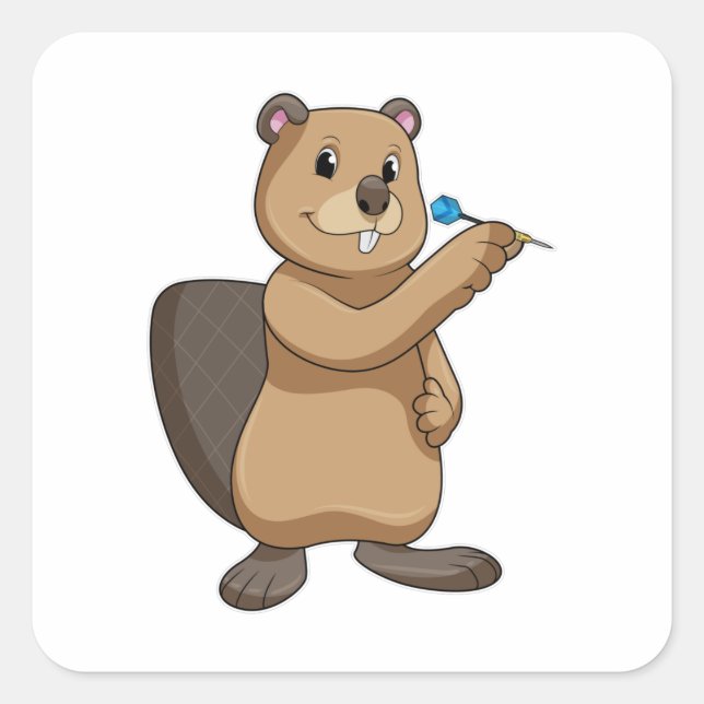 Biber bei Darts mit Dart Quadratischer Aufkleber (Vorderseite)