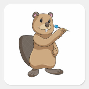 Biber bei Darts mit Dart Quadratischer Aufkleber