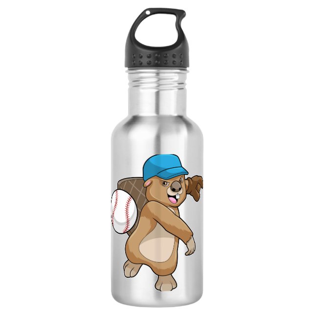 Biber beim Baseball Sport mit Cap Edelstahlflasche (Vorderseite)