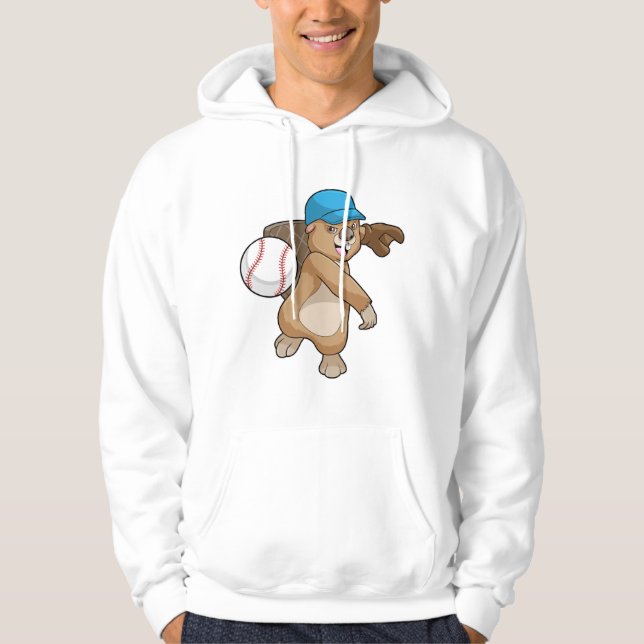 Biber beim Baseball Sport mit Cap Hoodie (Vorderseite)
