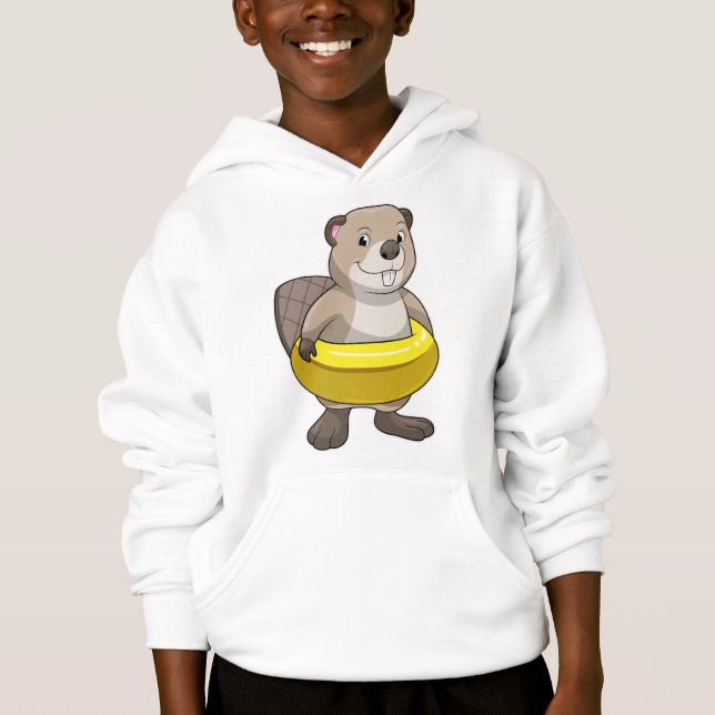 Biber beim Schwimmen mit Swimming-Ring Hoodie (Vorderseite)