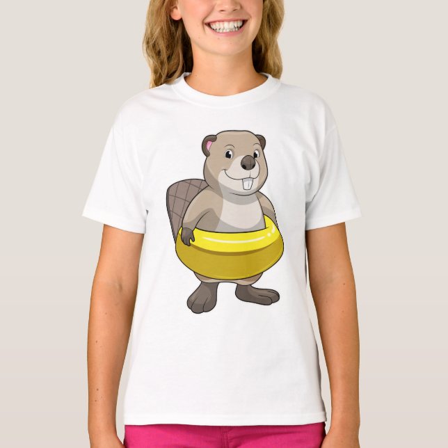 Biber beim Schwimmen mit Swimming-Ring T-Shirt (Vorderseite)