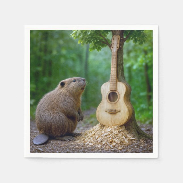 Biber bewundert seine Gitarrenbaumkarre Serviette (Vorderseite)