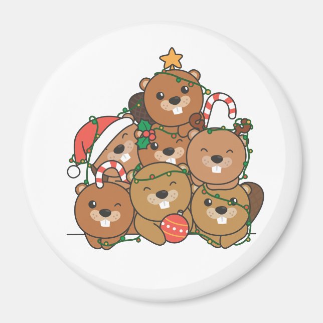 Biber Christmas Tree Funny Animal Christmas Magne Magnet (Vorne)