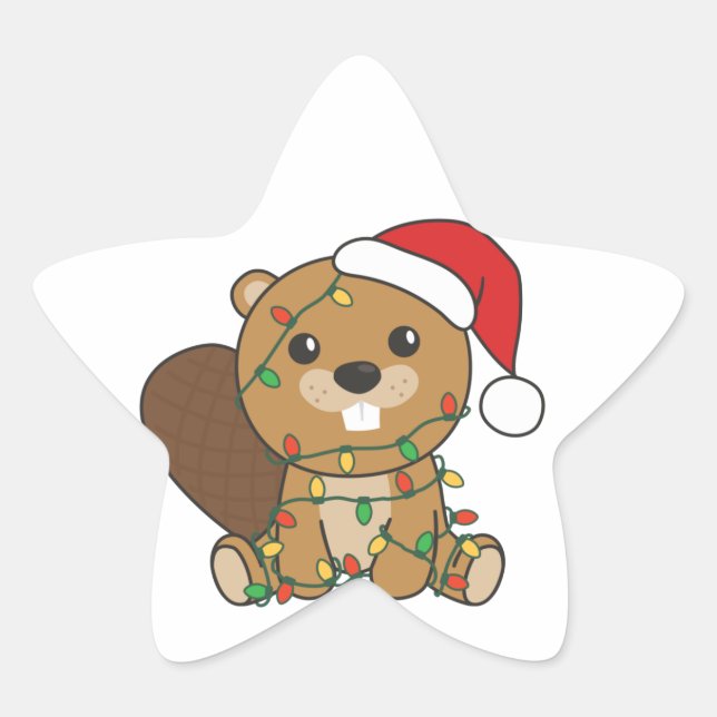 Biber Christmas Winter Tiere Beaver Star Sticke Stern-Aufkleber (Vorderseite)