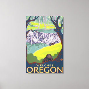 Biber-Familie - Welches, Oregon Leinwanddruck