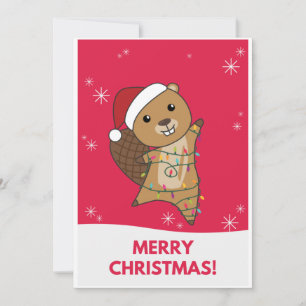 Biber fröhliche Weihnachtswintertiere Biber Feiertagskarte