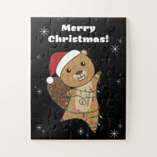 Biber fröhliche Weihnachtswintertiere Biber Puzzle