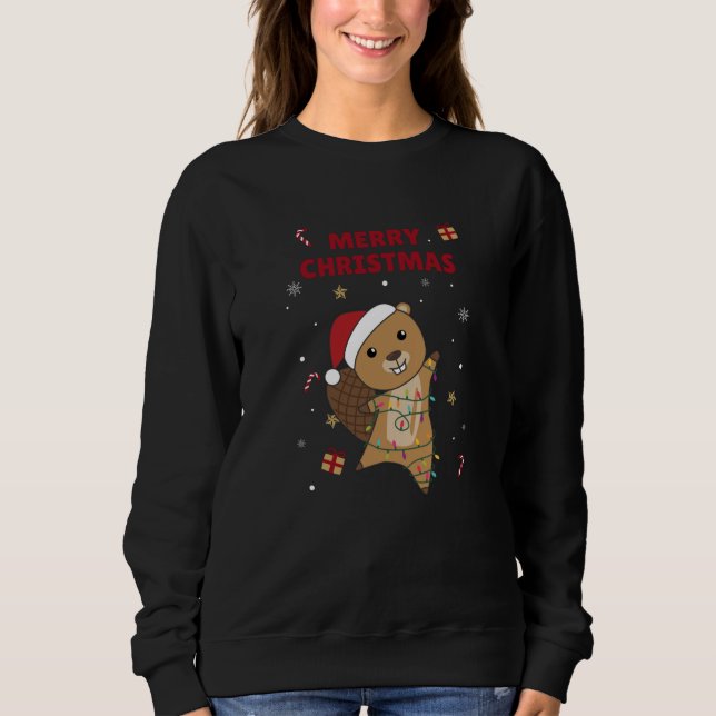 Biber fröhliche Weihnachtswintertiere Biber Sweatshirt (Vorderseite)