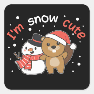 Biber Ich bin Schnee Niedlich Snowman Snow Pun Squ Quadratischer Aufkleber