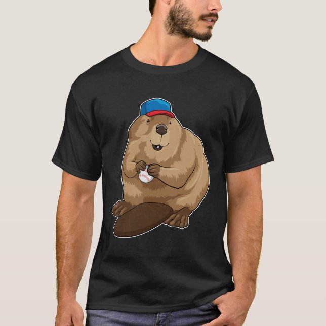 Biber im Baseball mit Baseballball T-Shirt (Vorderseite)