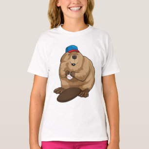 Biber im Baseball mit Baseballball T-Shirt