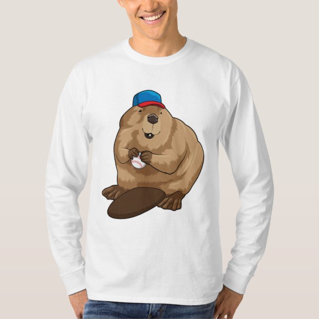 Biber im Baseball mit Baseballball T-Shirt (Vorderseite)