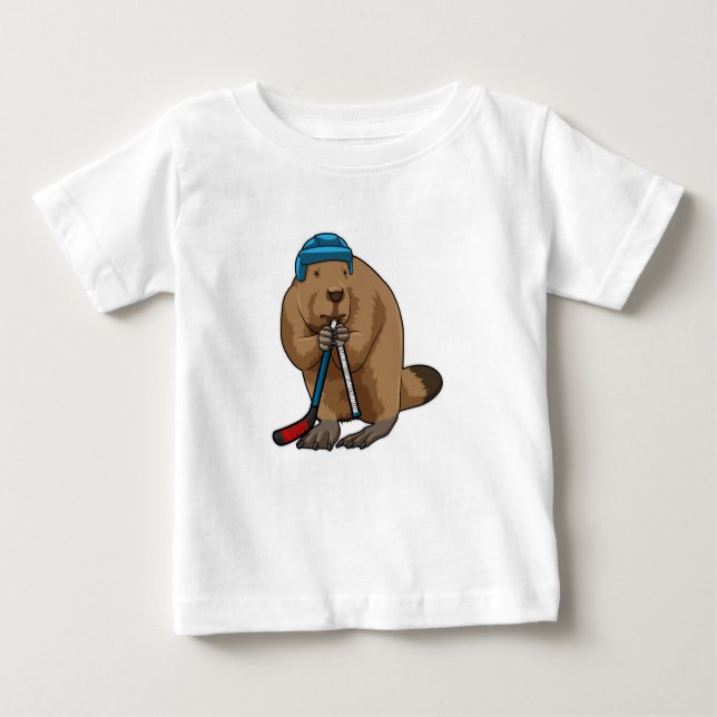 Biber im Eishockey mit Eishockeyschläger Baby T-shirt (Vorderseite)