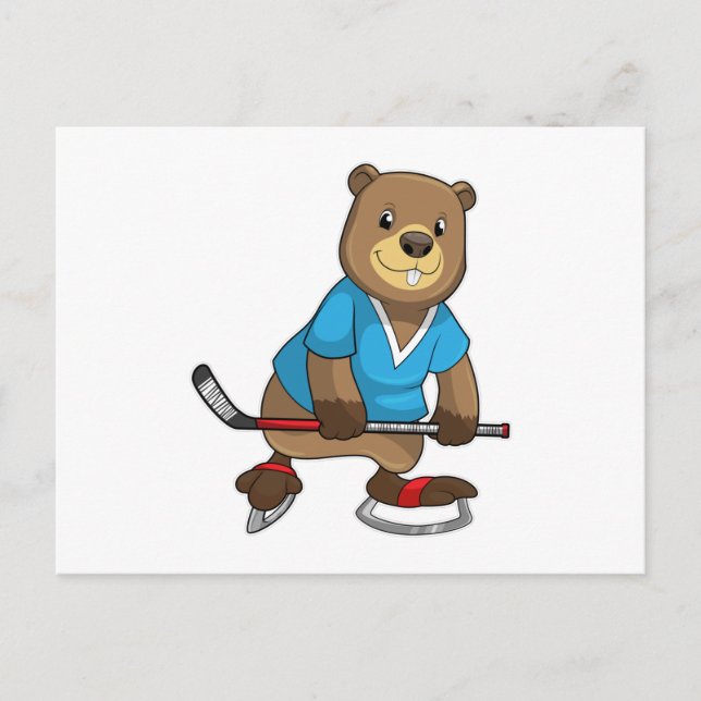 Biber im Eishockey mit Eishockeyschläger Postkarte (Vorderseite)