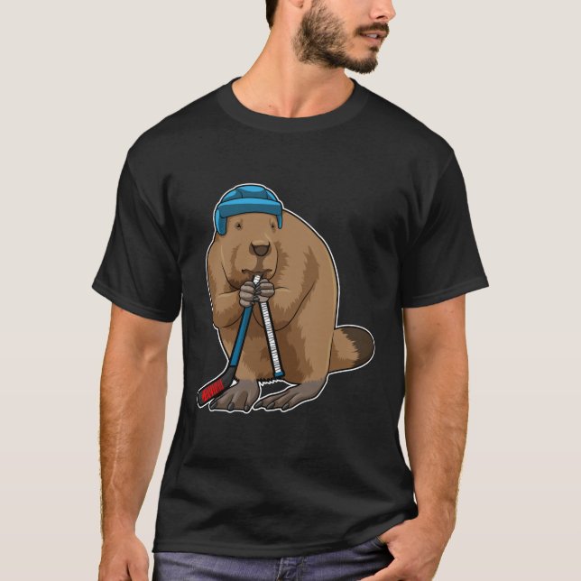 Biber im Eishockey mit Eishockeyschläger T-Shirt (Vorderseite)