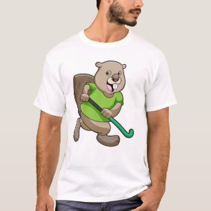 Biber im Hockey mit Hockey T-Shirt