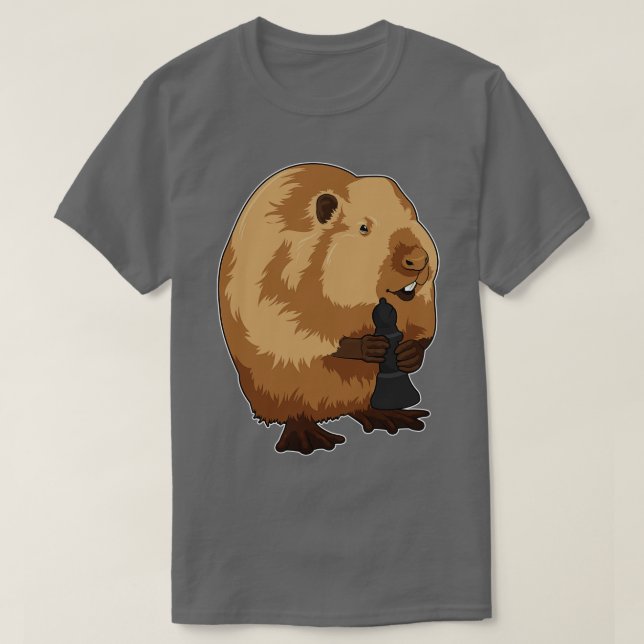 Biber im Schach mit Schachstück Bishop T-Shirt (Design vorne)