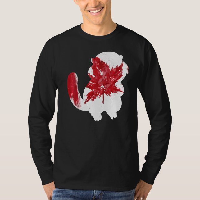 Biber in Ahornleaf kanadische Flagge Happy Canada  T-Shirt (Vorderseite)