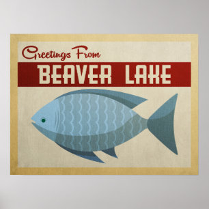 Biber Lake Blue Fish Vintage Reise Poster