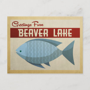 Biber Lake Blue Fish Vintage Reise Postkarte