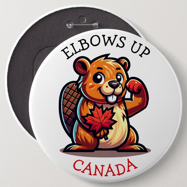 Biber mit Ahornleder und Elbos Up Canada Big Button (Vorne & Hinten)