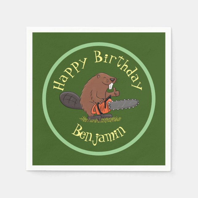 Biber mit Kettensäge Cartoon Serviette (Vorderseite)